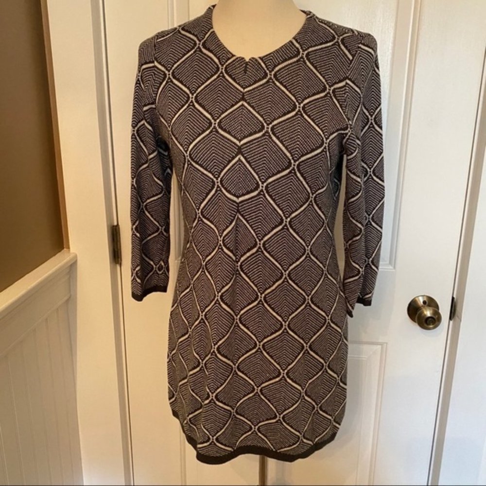 J. McLAUGHLIN SWEATER CREW NECK ZIP GRAY WHITE M